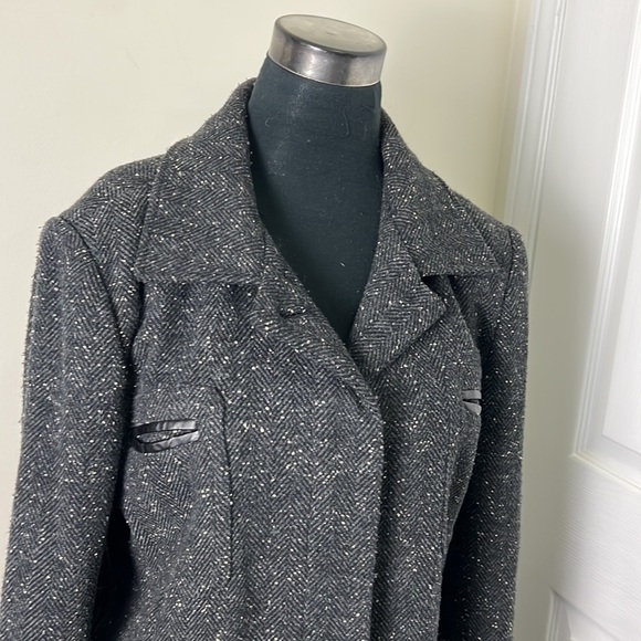 Utex D Vintage Tweed Herringbone Belted Outerwear Slouch Trench Coat Size Large - Picture 12 of 16